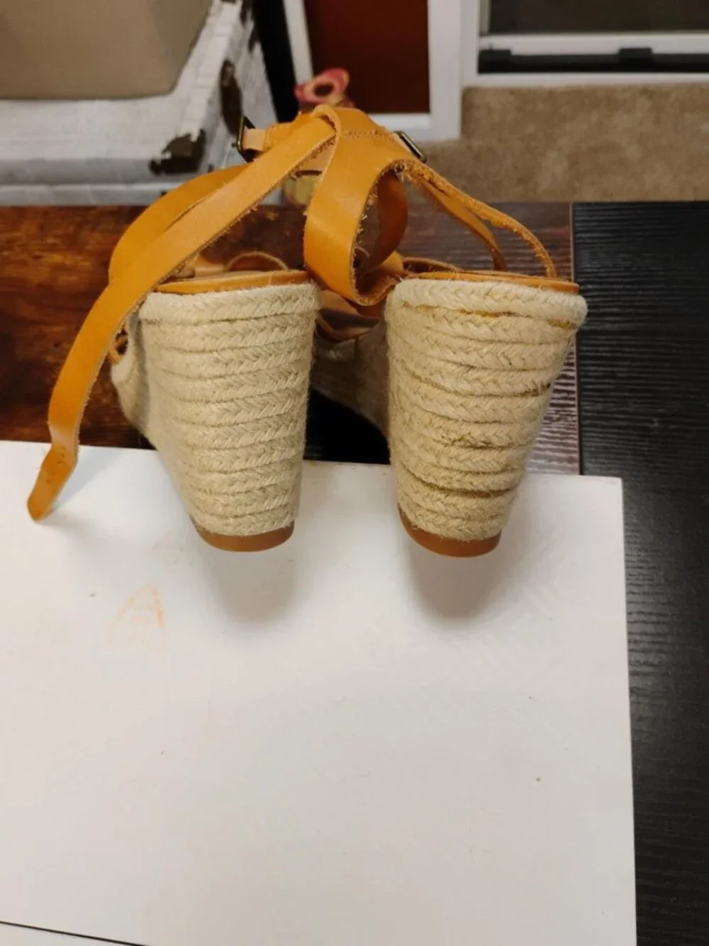 Soludos Tan Leather Espadrille Wedge Sandals Ankle Strap Est. 8.5